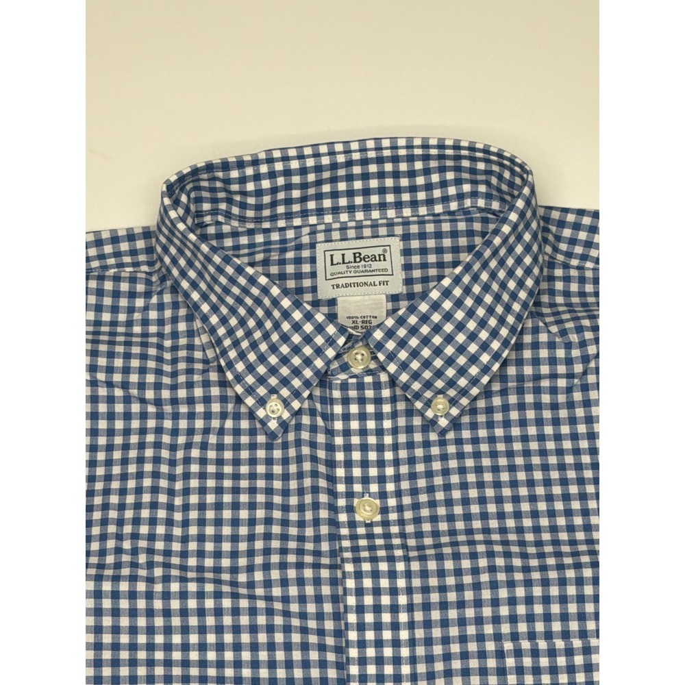 LL Bean Mens Traditional Fit Gingham Button Down Shirt‎ Blue White XL REG - Picture 3 of 10